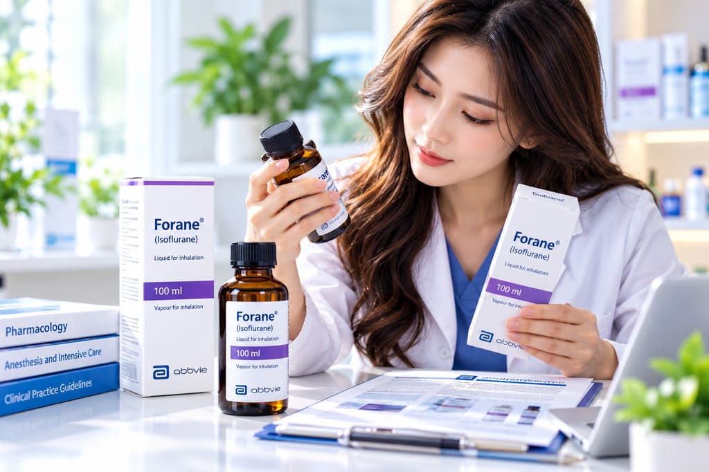 Nữ dược sĩ tìm hiểu thông tin bao bì và nguồn gốc thuốc Forane Isoflurane