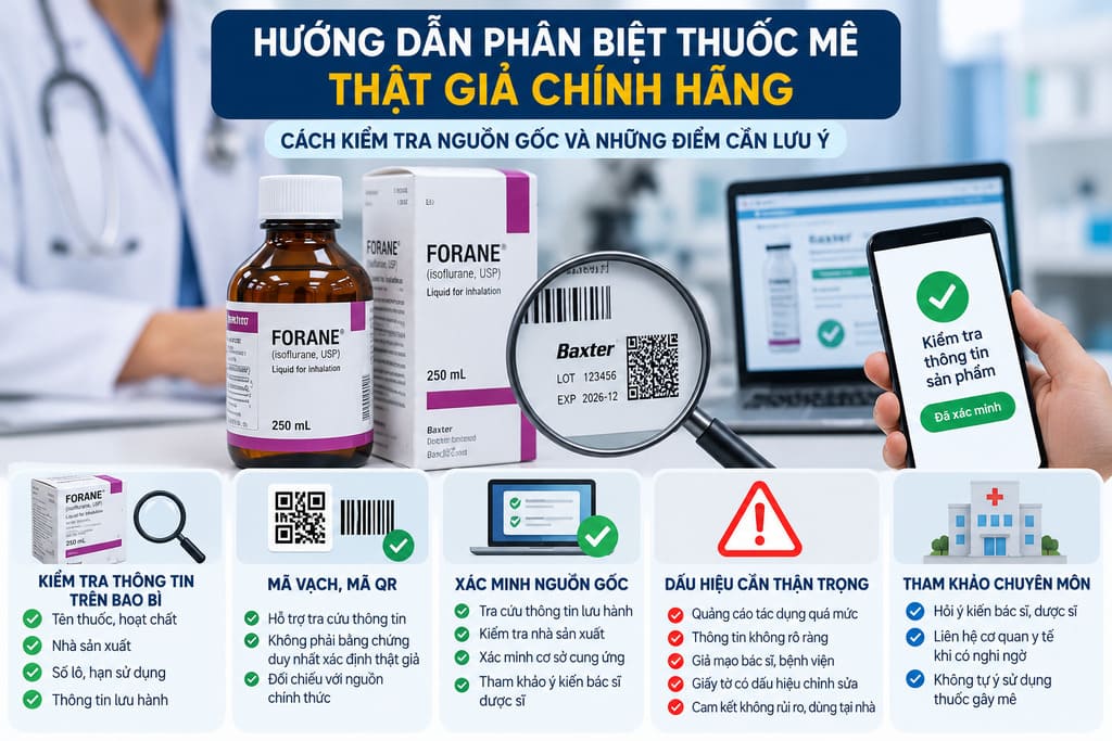 Kiểm tra nguồn gốc và thông tin thuốc gây mê để nhận biết dấu hiệu thuốc giả